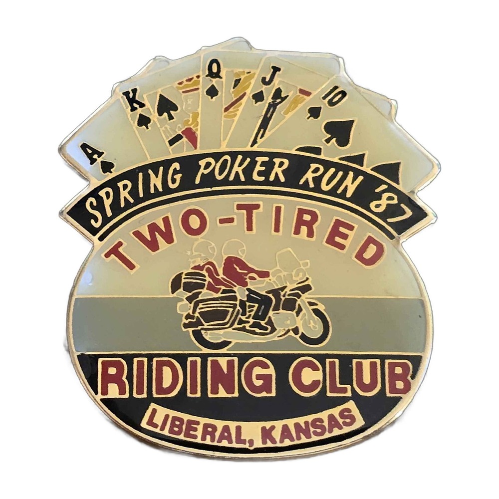 Vintage Spring Poker Run 87 Two-Tired Riding Club Lapel Vest Hat Pin J4